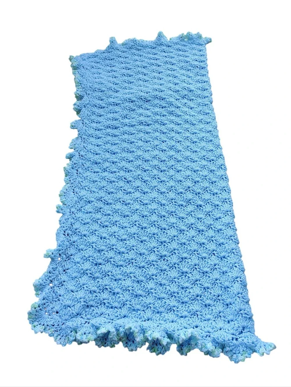 Vintage Baby Boy Blue Crochet Throw with Ruffled Edge